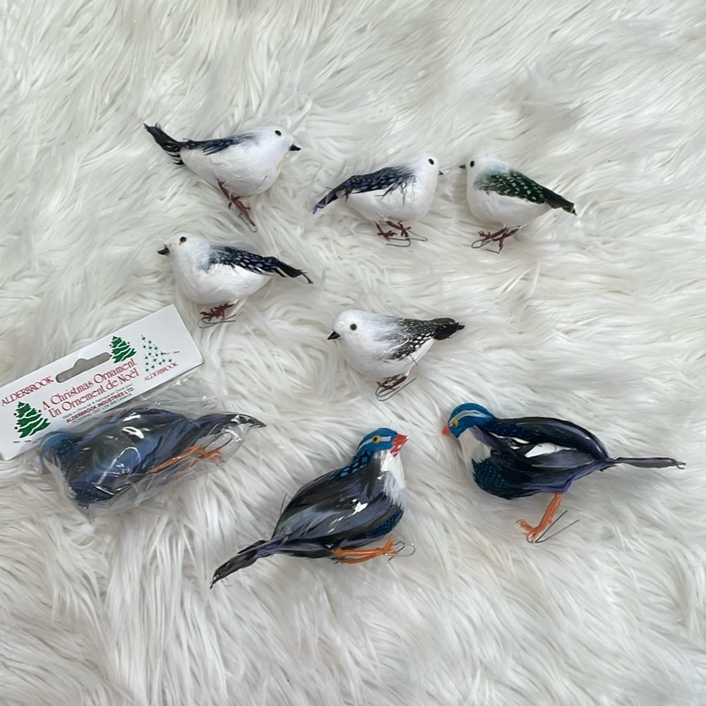 Vintage feather birds Christmas tree ornaments